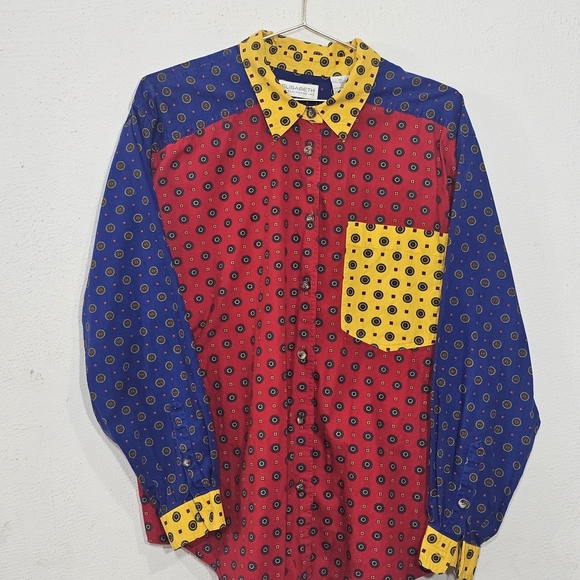 Liz Claiborne Red and Blue Geometric Women's Shirt 100% Cotton - Picture 3 of 9